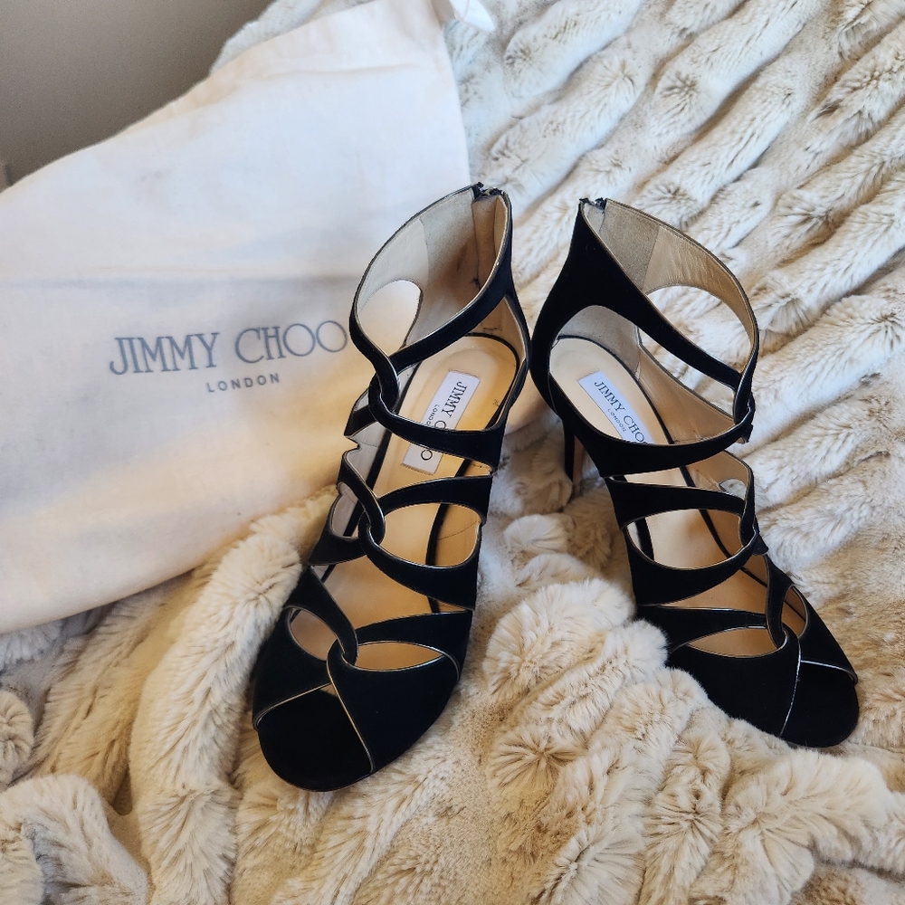 Jimmy Choo Black Strappy Heeled Boot